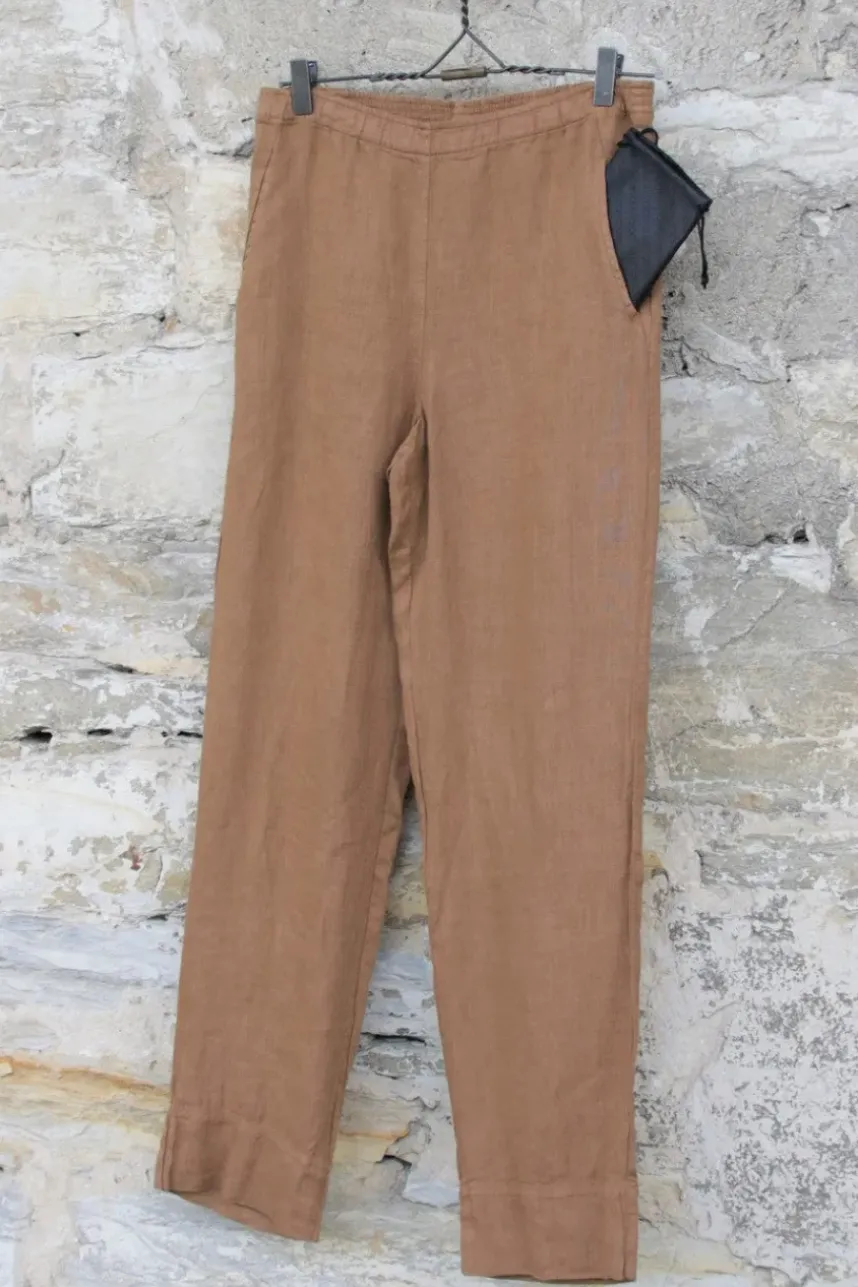 by basics Hose im klassischen Schnitt 12013 in camel - supersoftes Leinen