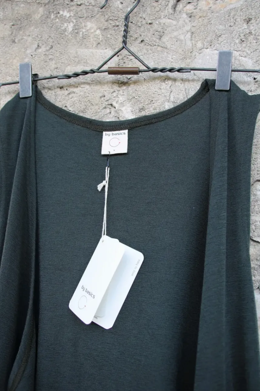 by basics lange Weste 2008 in raven/khaki - reine Öko Tex zertifizierte Merinowolle