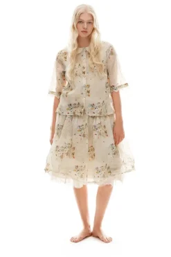 Ewa i Walla Bluse 44972 BLENDA in pastellgelb mit Flowerprint (flower print) - Organza aus reiner Baumwolle