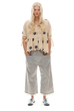Ewa i Walla Bluse 44956 GUNBORG in creme mit Flowerprint (blue flower) - reine Baumwolle aus groben Gewebe