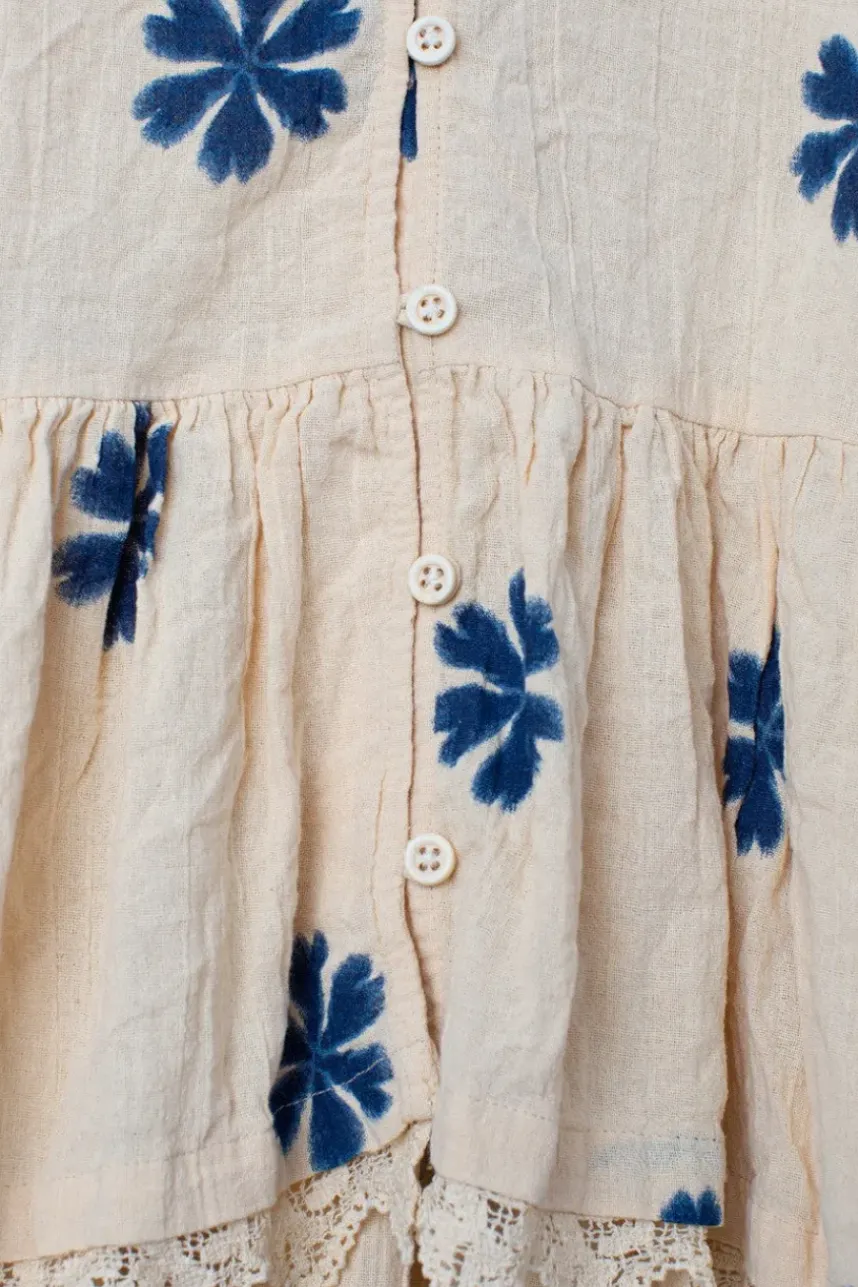 Ewa i Walla Bluse 44956 GUNBORG in creme mit Flowerprint (blue flower) - reine Baumwolle aus groben Gewebe