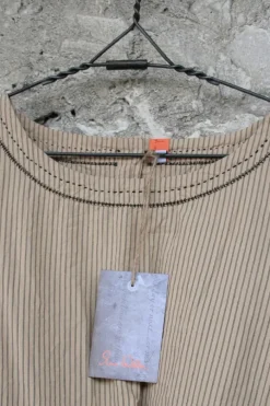 Ewa i Walla Bluse 44869 HERA in beige mit schwarzen Streifen - reine Knitterbaumwolle