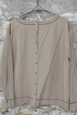 Ewa i Walla Bluse 44869 HERA in beige mit schwarzen Streifen - reine Knitterbaumwolle