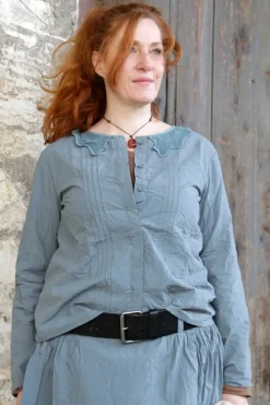 *Ewa i Walla Bluse 44107 LOIS in blau grau (storm blue) - reine Knitterbaumwolle