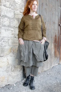 *Ewa i Walla Bluse 44100 MOLLY im satten oliv (olive) - Organza aus reiner Baumwolle