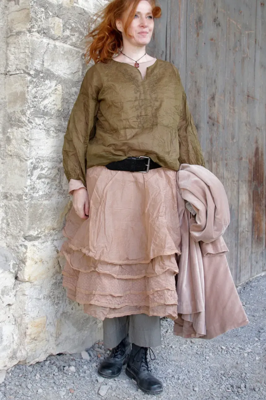 *Ewa i Walla Bluse 44100 MOLLY im satten oliv (olive) - Organza aus reiner Baumwolle