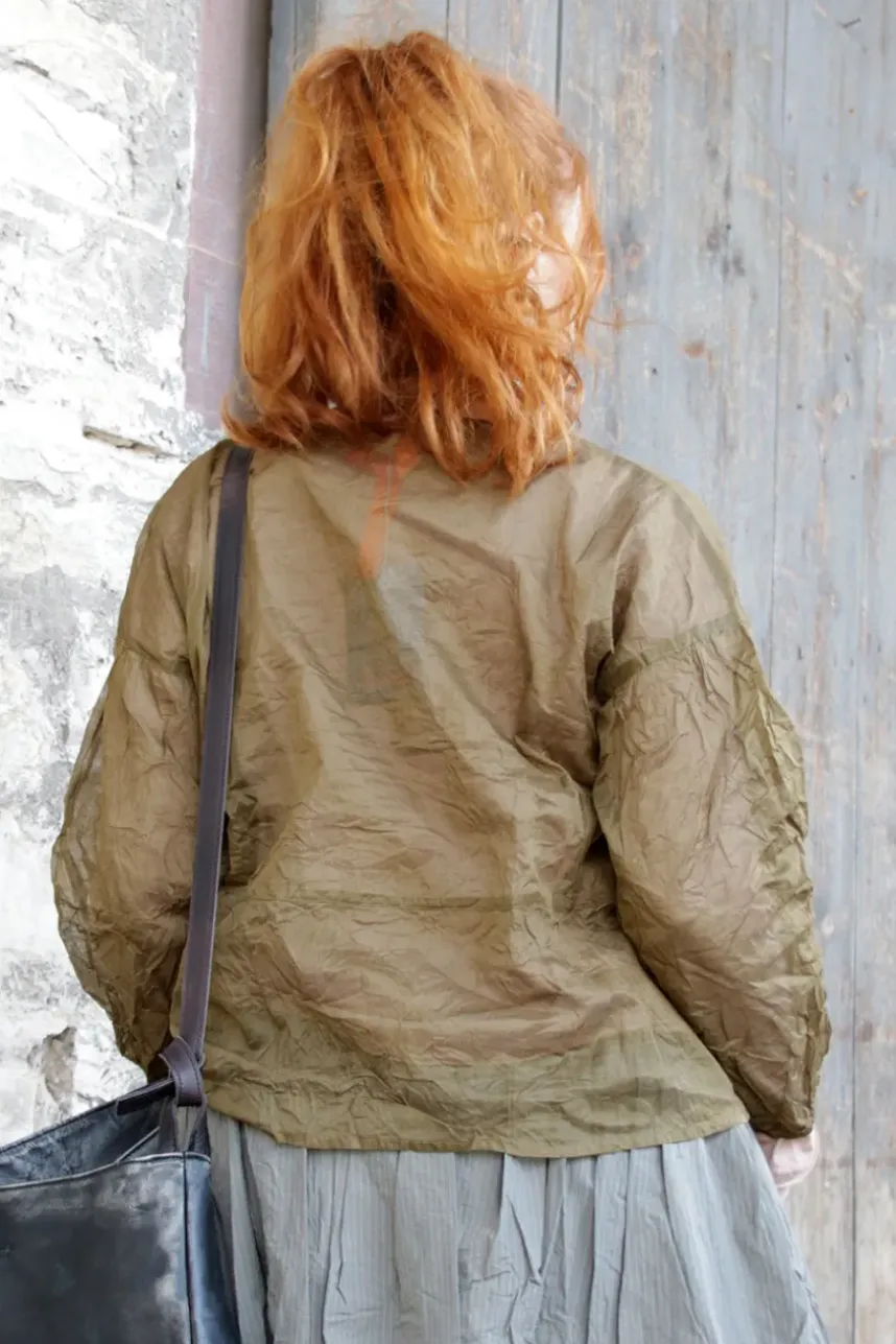 *Ewa i Walla Bluse 44100 MOLLY im satten oliv (olive) - Organza aus reiner Baumwolle