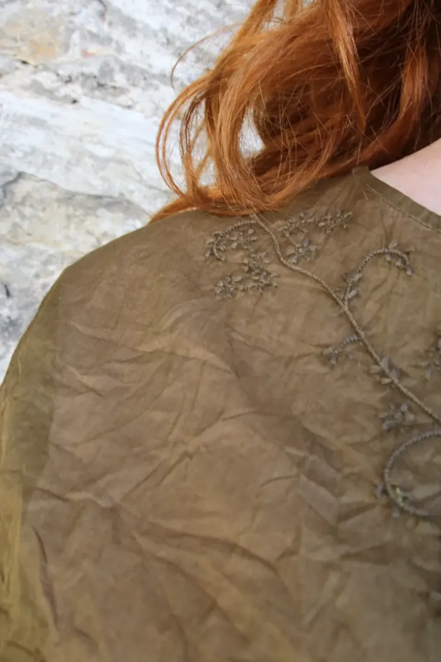 *Ewa i Walla Bluse 44100 MOLLY im satten oliv (olive) - Organza aus reiner Baumwolle