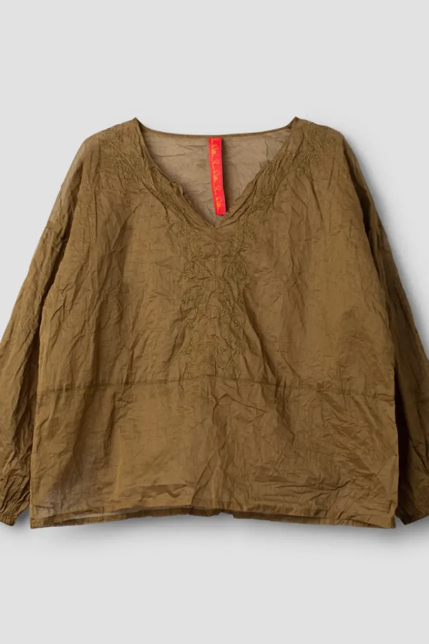*Ewa i Walla Bluse 44100 MOLLY im satten oliv (olive) - Organza aus reiner Baumwolle