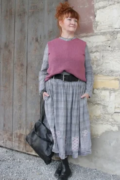 *Ewa i Walla Bluse 44109 PETRONELLA in grau oliv kariert mit Flicken (original) - softe Baumwolle