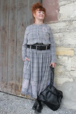 *Ewa i Walla Bluse 44109 PETRONELLA in grau oliv kariert mit Flicken (original) - softe Baumwolle