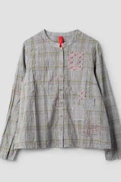 *Ewa i Walla Bluse 44109 PETRONELLA in grau oliv kariert mit Flicken (original) - softe Baumwolle