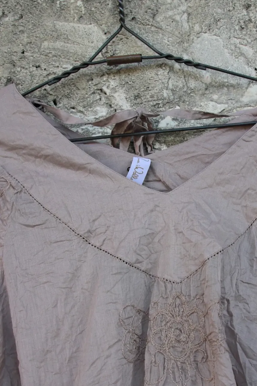 Ewa i Walla Bluse 44910 ROSMARI in taupe mit Stickereien - reiner, softer Organza