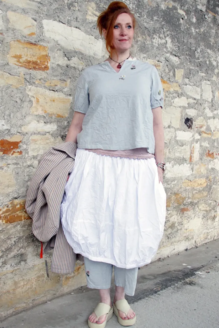 Ewa i Walla Bluse KITTY 44138 in hellblau zart kariert (original)- Baumwolle mit Leinen