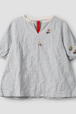 Ewa i Walla Bluse KITTY 44138 in hellblau zart kariert (original)- Baumwolle mit Leinen