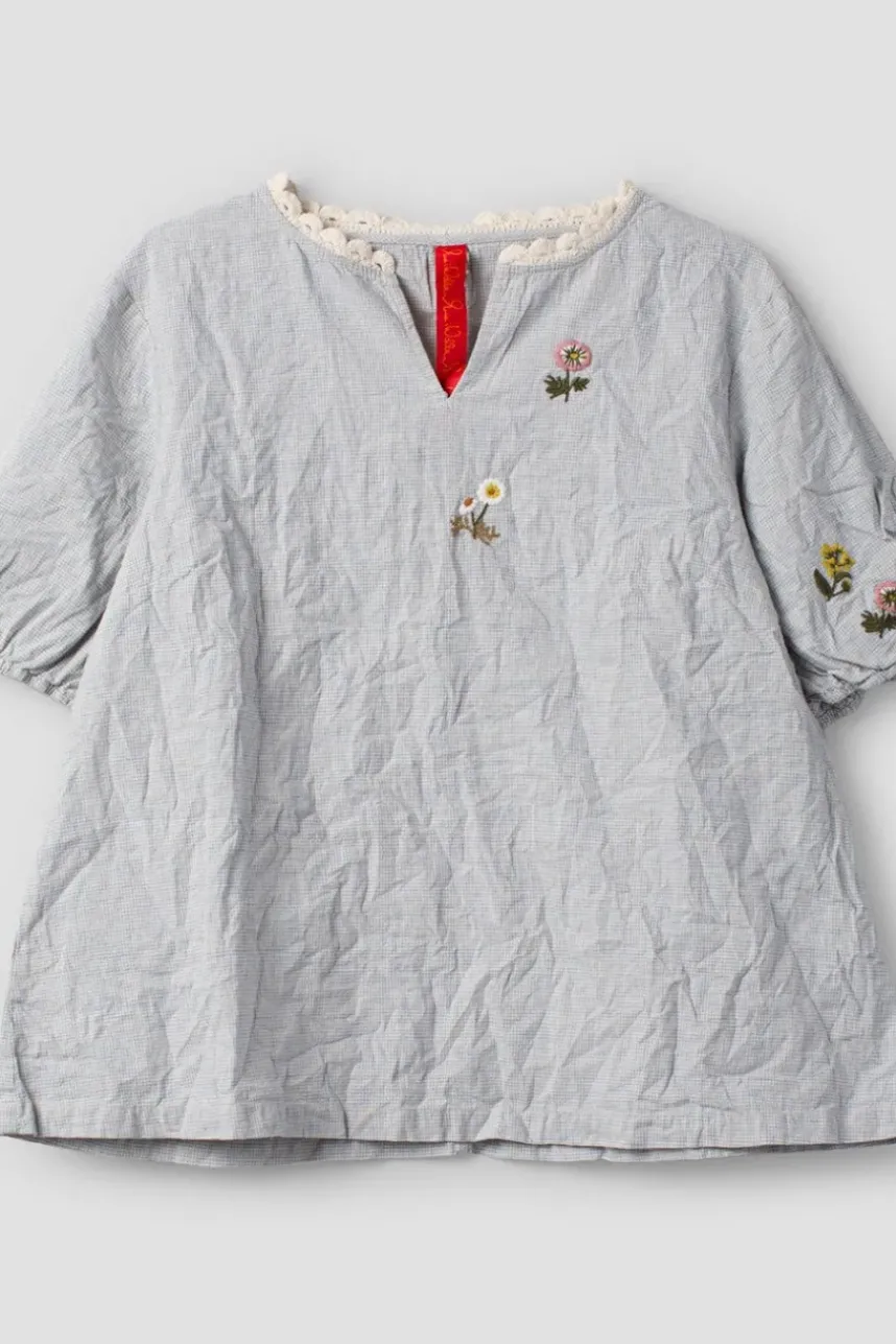 Ewa i Walla Bluse KITTY 44138 in hellblau zart kariert (original)- Baumwolle mit Leinen