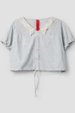 Ewa i Walla Bluse LULA 44139 in hellblau zart kariert (original) - Baumwolle mit Leinen