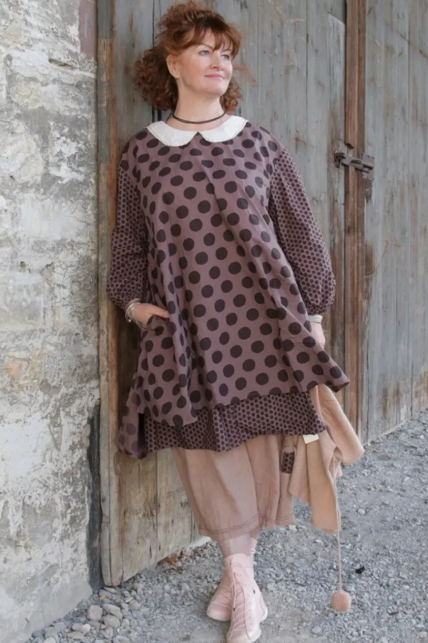 Ewa i Walla Bluse/Tunika 44920 ADITA in rose-violett (dark mauve) mit Punkten - reine Knitterbaumwolle