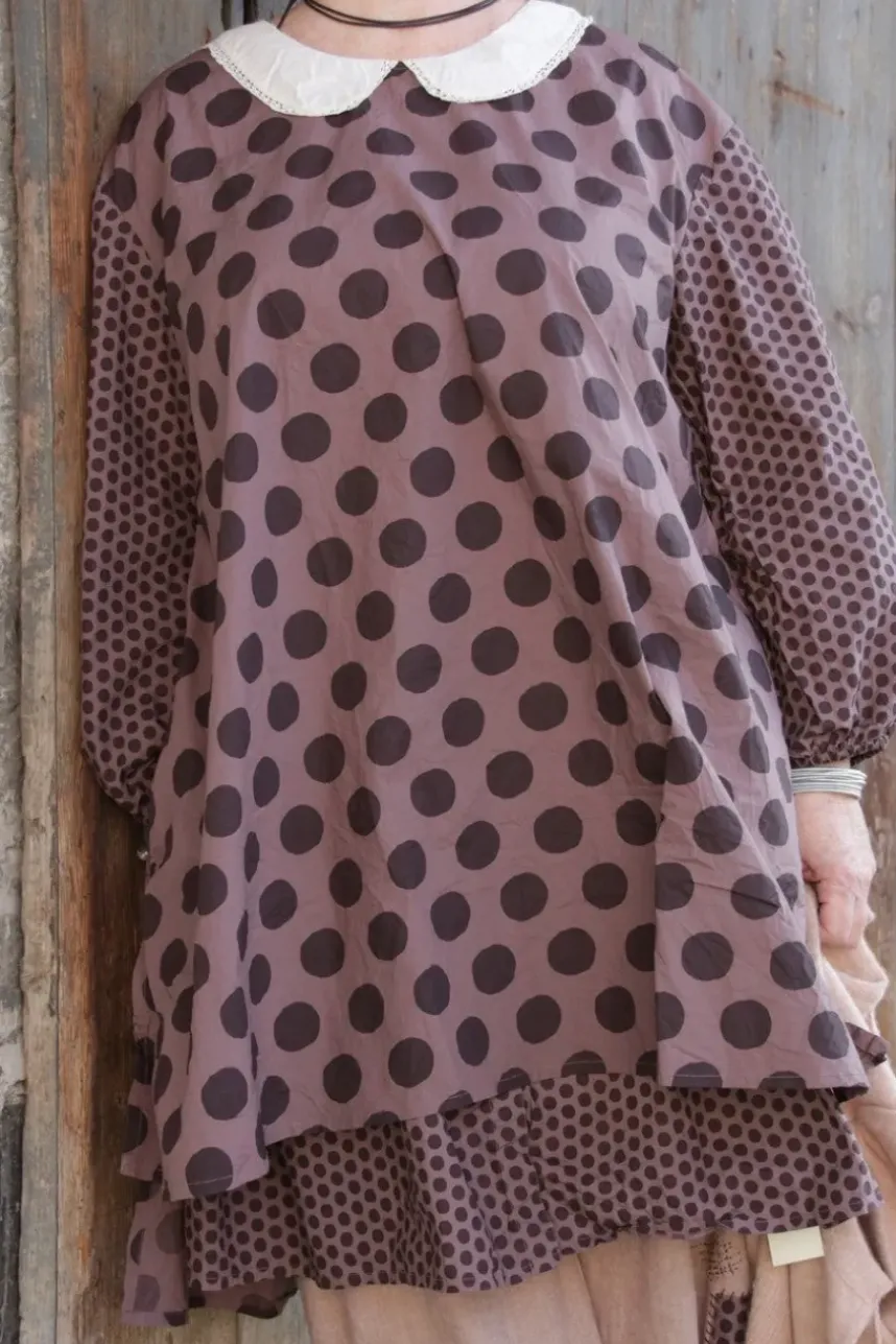 Ewa i Walla Bluse/Tunika 44920 ADITA in rose-violett (dark mauve) mit Punkten - reine Knitterbaumwolle