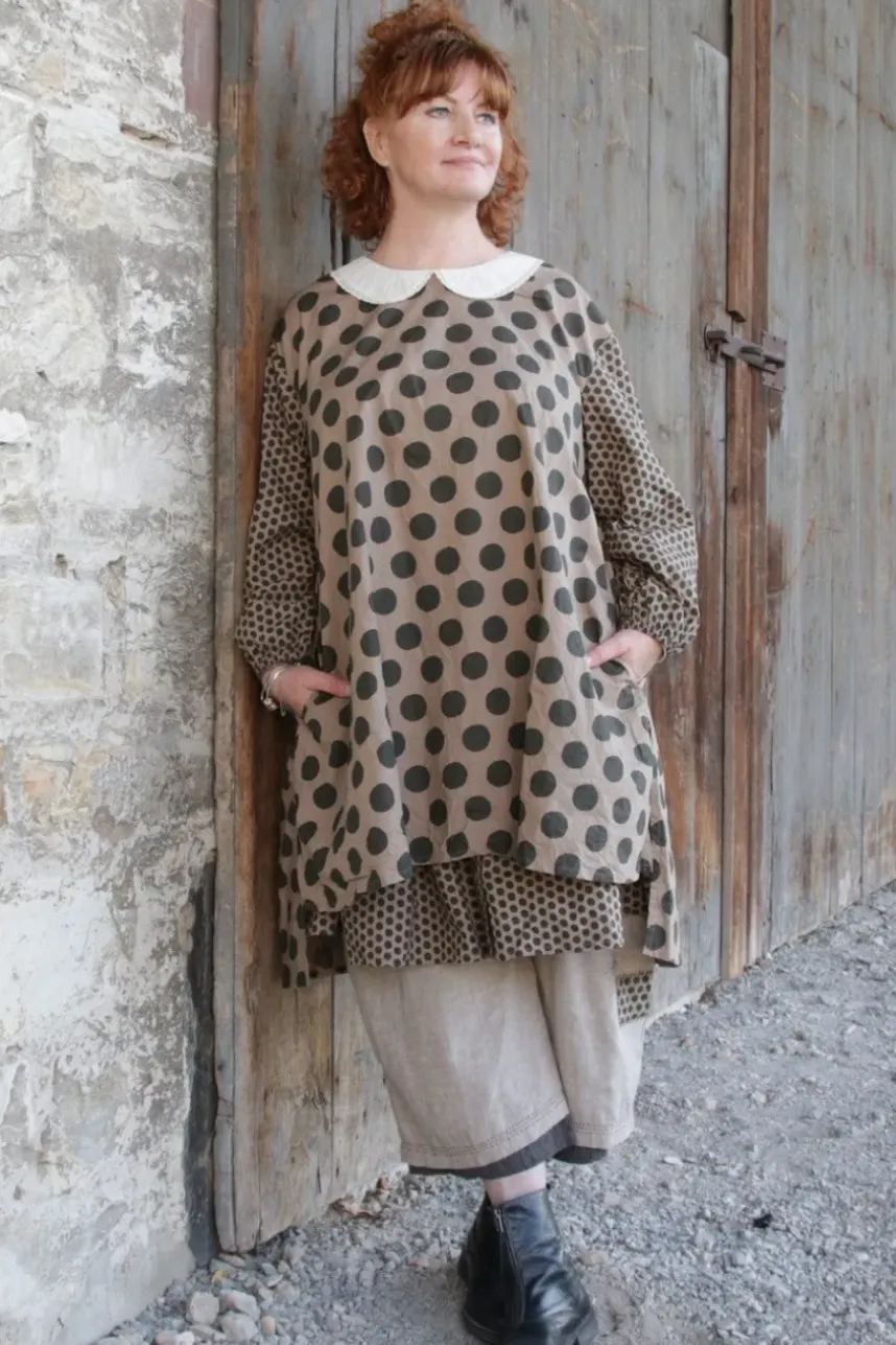 Ewa i Walla Bluse/Tunika 44920 ADITA in nussbraun (walnut) mit Punkten - reine Knitterbaumwolle