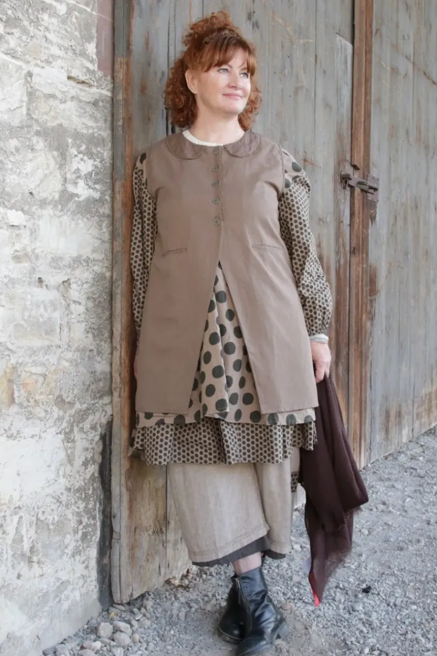 Ewa i Walla Bluse/Tunika 44920 ADITA in nussbraun (walnut) mit Punkten - reine Knitterbaumwolle