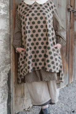 Ewa i Walla Bluse/Tunika 44920 ADITA in nussbraun (walnut) mit Punkten - reine Knitterbaumwolle