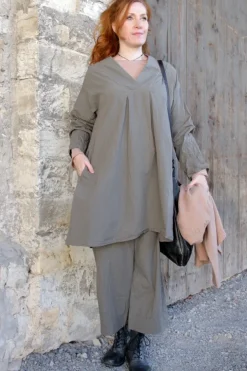 Ewa i Walla Bluse/Tunika 44108 MYRAN in grau rose fein gestreift - reine Knitterbaumwolle