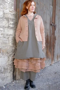 Ewa i Walla Bluse/Tunika 44108 MYRAN in grau rose fein gestreift - reine Knitterbaumwolle