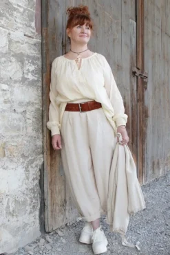 Ewa i Walla Hose 11397 BOTVI in creme (bone white) - softer Twill aus Leinen & Baumwolle