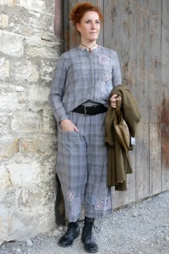 *Ewa i Walla Hose 11411 HENNY in grau oliv kariert - reine Knitterbaumwolle
