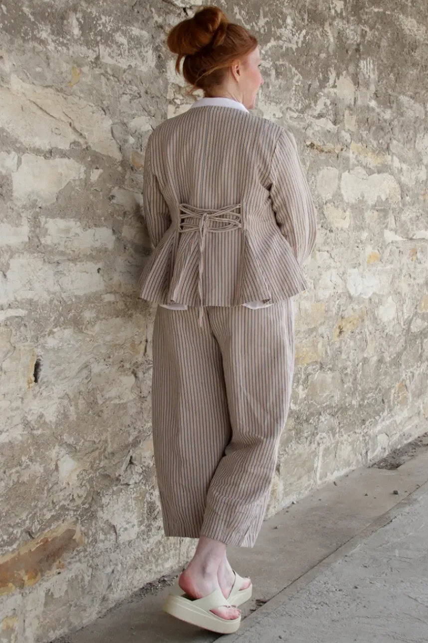 Ewa i Walla Hose BOTVI 11426 in beige mit Streifen in blau-rosa - Leinen mit Baumwolle