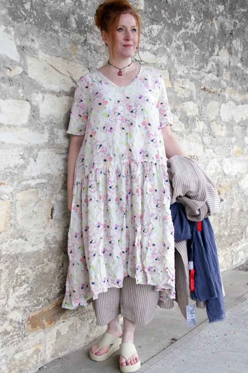 Ewa i Walla Hose BOTVI 11426 in beige mit Streifen in blau-rosa - Leinen mit Baumwolle