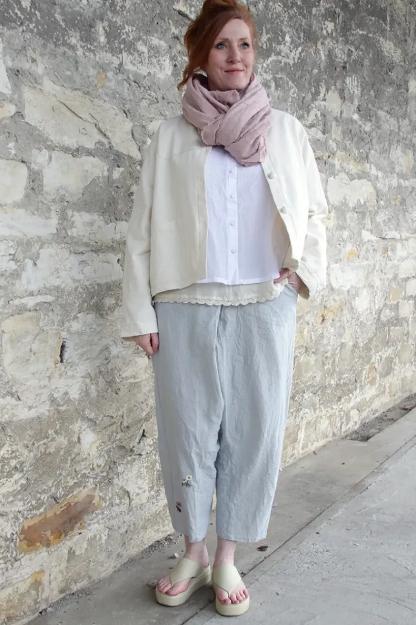 Ewa i Walla Hose MAJVI 11423 in hellblau fein kariert (small checked) - Baumwolle mit Leinen
