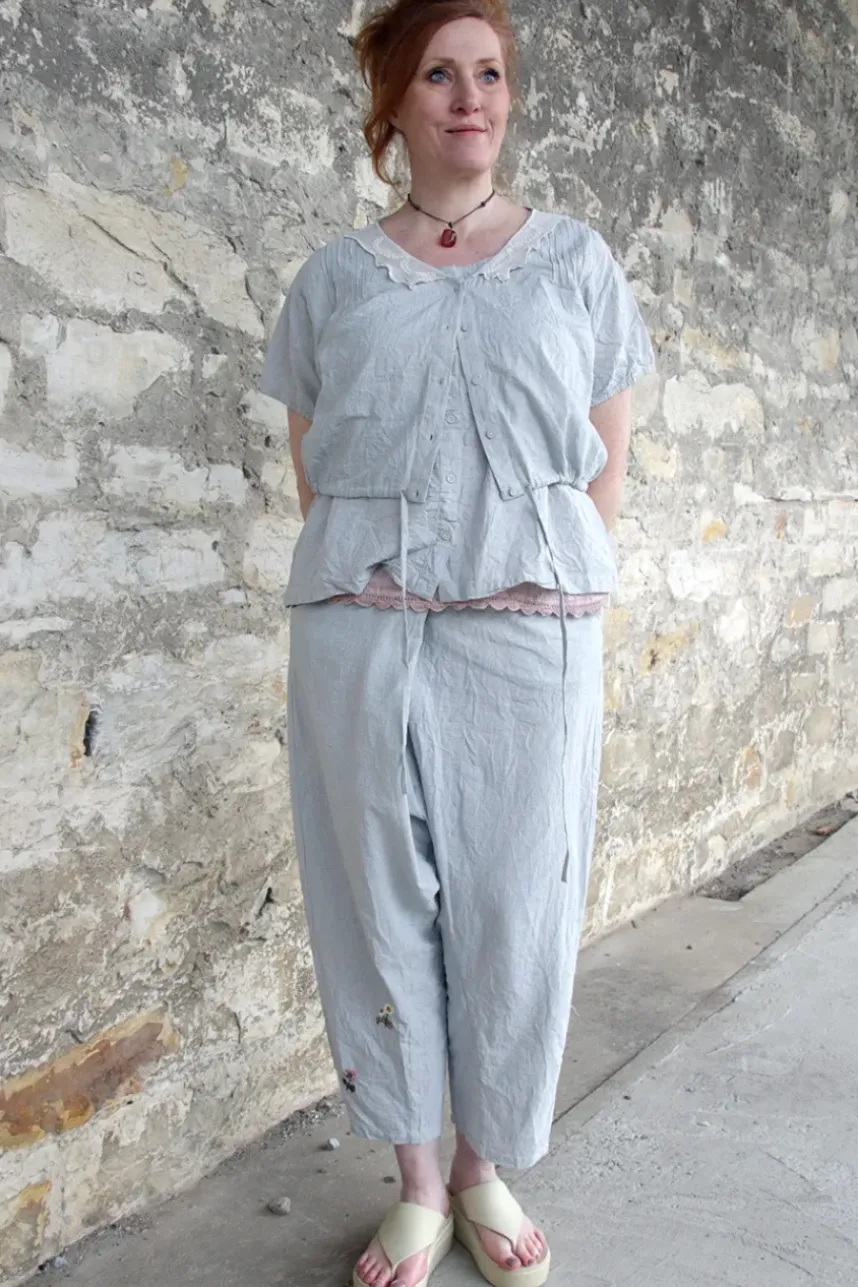 Ewa i Walla Hose MAJVI 11423 in hellblau fein kariert (small checked) - Baumwolle mit Leinen
