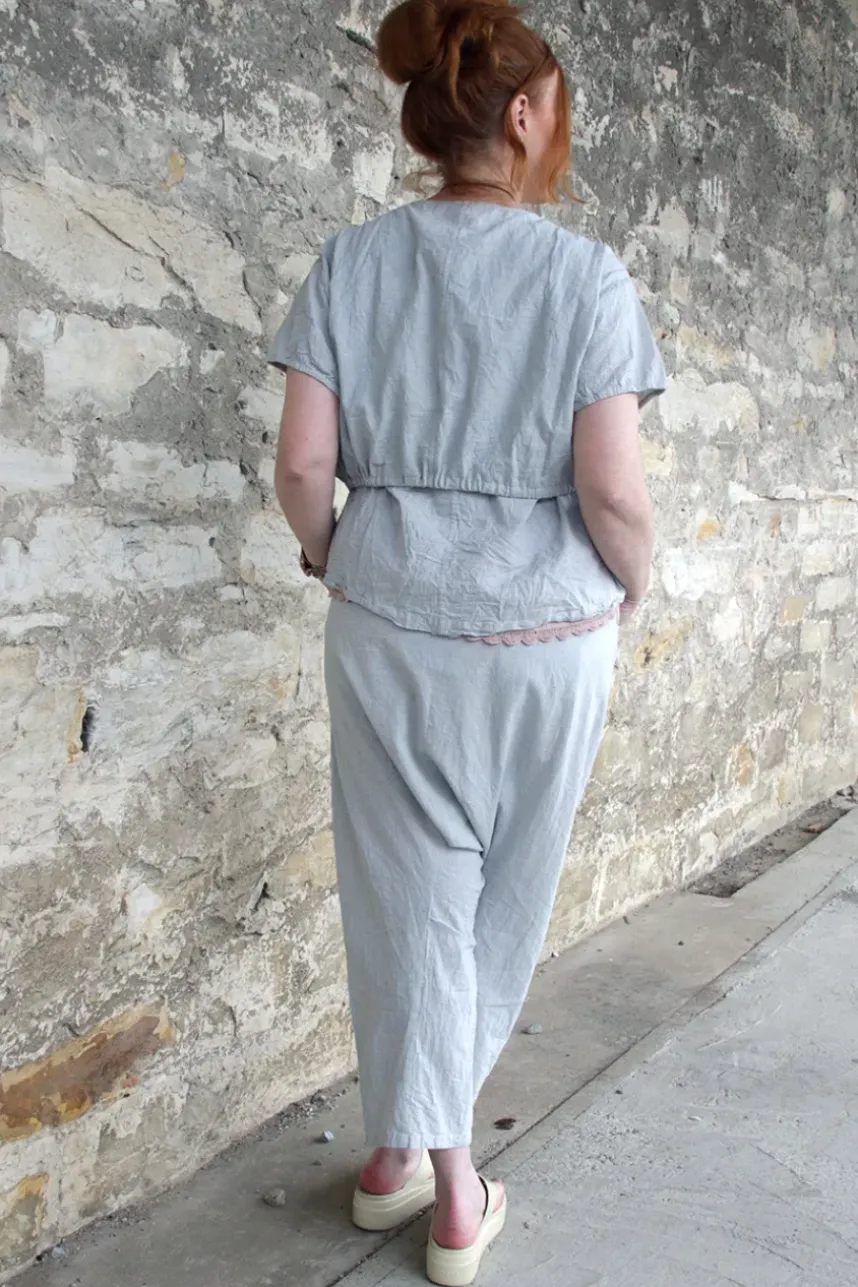Ewa i Walla Hose MAJVI 11423 in hellblau fein kariert (small checked) - Baumwolle mit Leinen