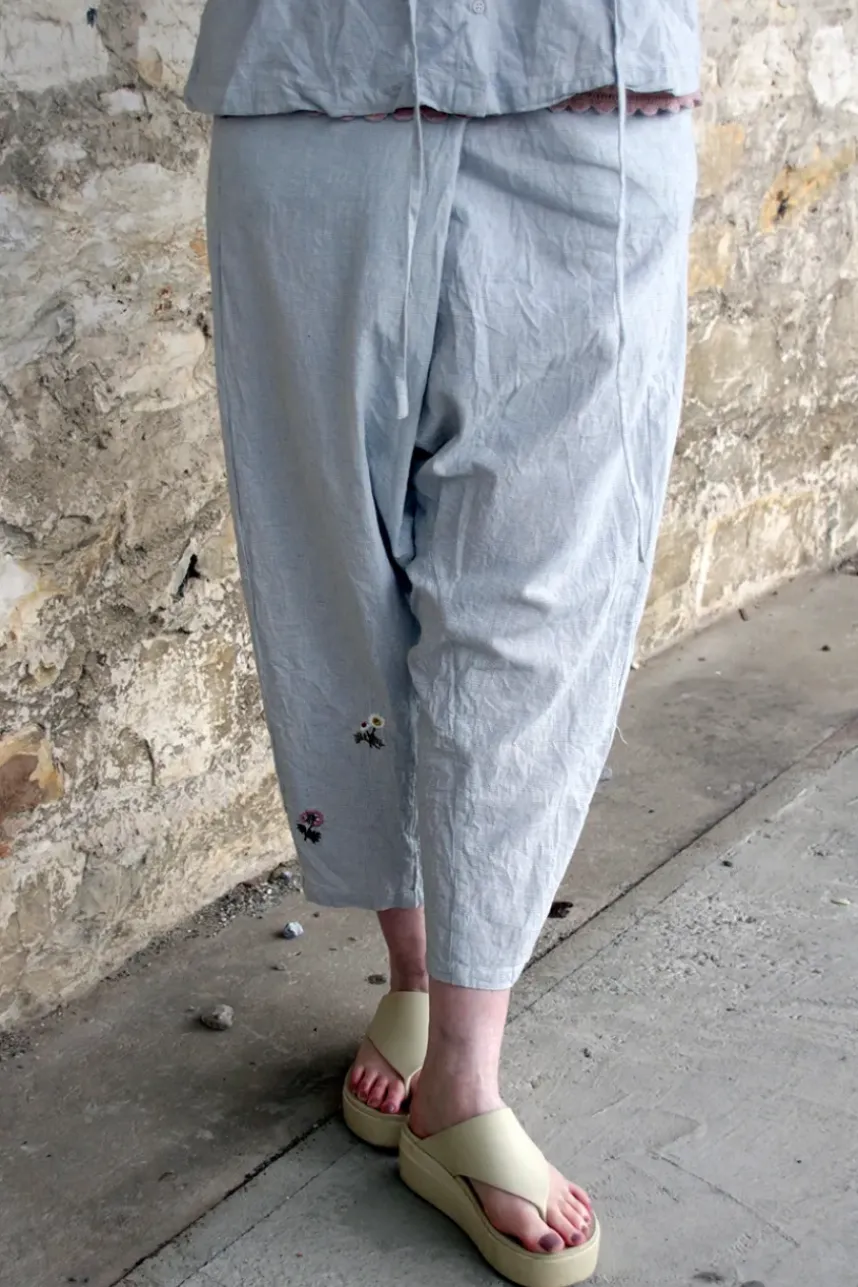 Ewa i Walla Hose MAJVI 11423 in hellblau fein kariert (small checked) - Baumwolle mit Leinen