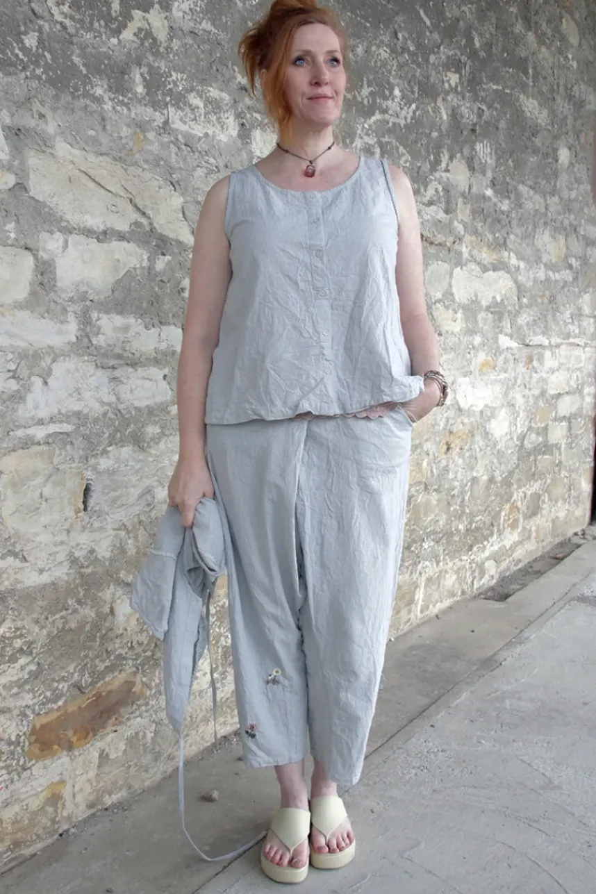 Ewa i Walla Hose MAJVI 11423 in hellblau fein kariert (small checked) - Baumwolle mit Leinen