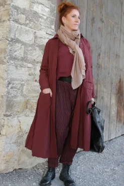 *Ewa i Walla Hose Tiefschritt 11414 MERJA in burgunder rot fein gestreift (burgundy) - softes Leinen