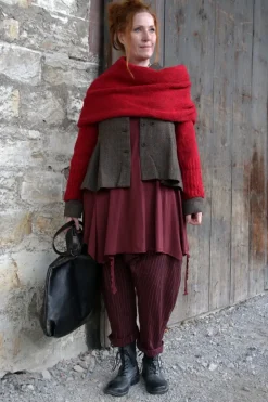 *Ewa i Walla Hose Tiefschritt 11414 MERJA in burgunder rot fein gestreift (burgundy) - softes Leinen