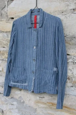 Ewa i Walla Jacke 66294 in jeansblau mit Streifen - reines Leinen