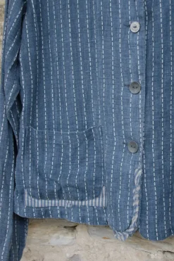 Ewa i Walla Jacke 66294 in jeansblau mit Streifen - reines Leinen