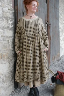 Ewa i Walla Kleid 55772 ADA in original/creme, schwarz kariert - Leinen & Baumwolle