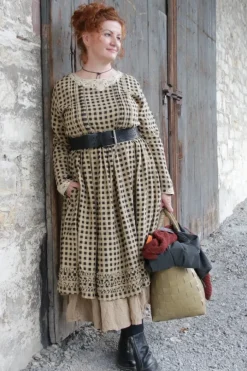 Ewa i Walla Kleid 55772 ADA in original/creme, schwarz kariert - Leinen & Baumwolle