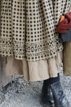 Ewa i Walla Kleid 55772 ADA in original/creme, schwarz kariert - Leinen & Baumwolle