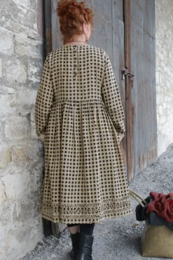 Ewa i Walla Kleid 55772 ADA in original/creme, schwarz kariert - Leinen & Baumwolle