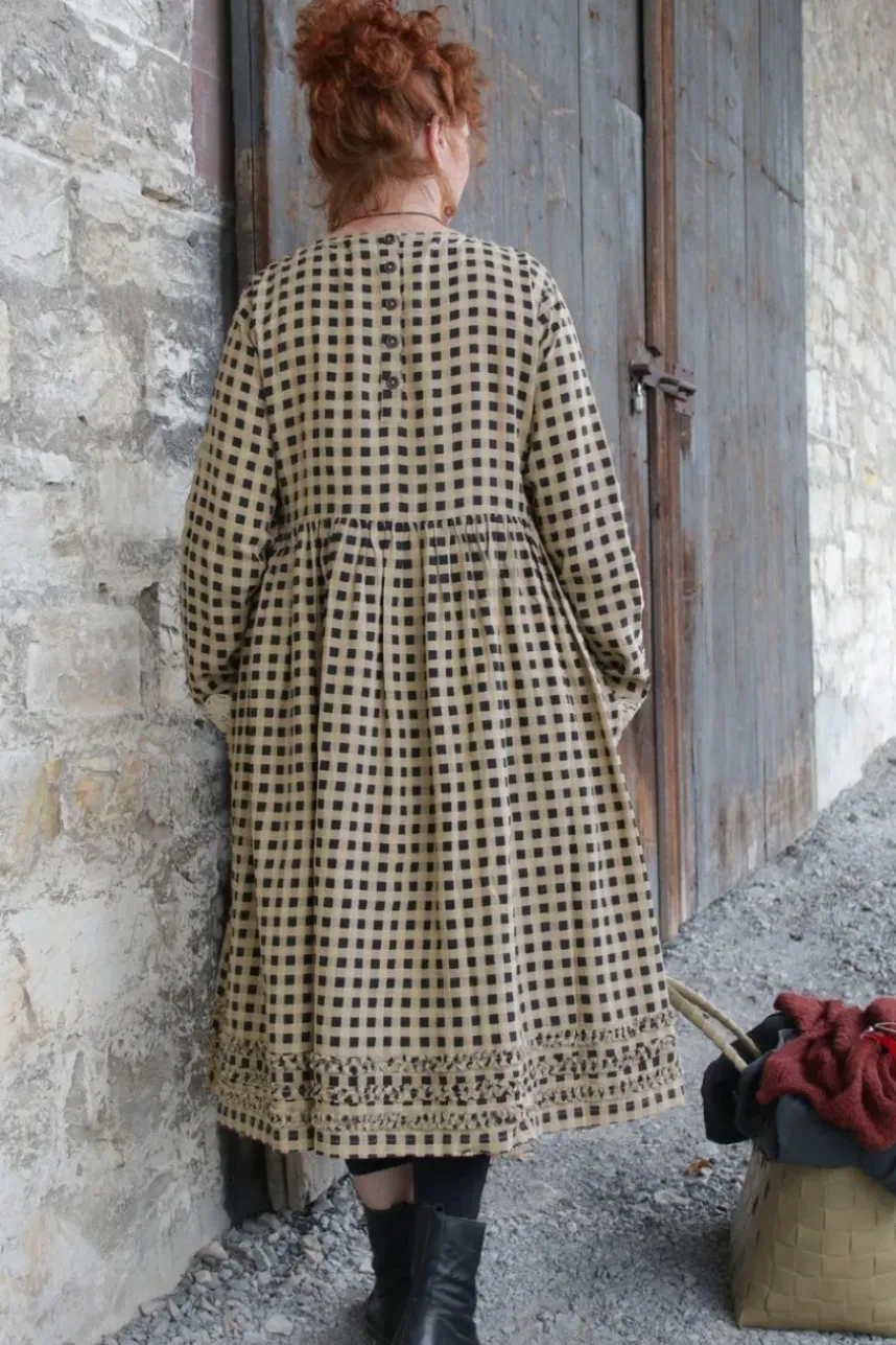 Ewa i Walla Kleid 55772 ADA in original/creme, schwarz kariert - Leinen & Baumwolle