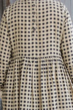 Ewa i Walla Kleid 55772 ADA in original/creme, schwarz kariert - Leinen & Baumwolle