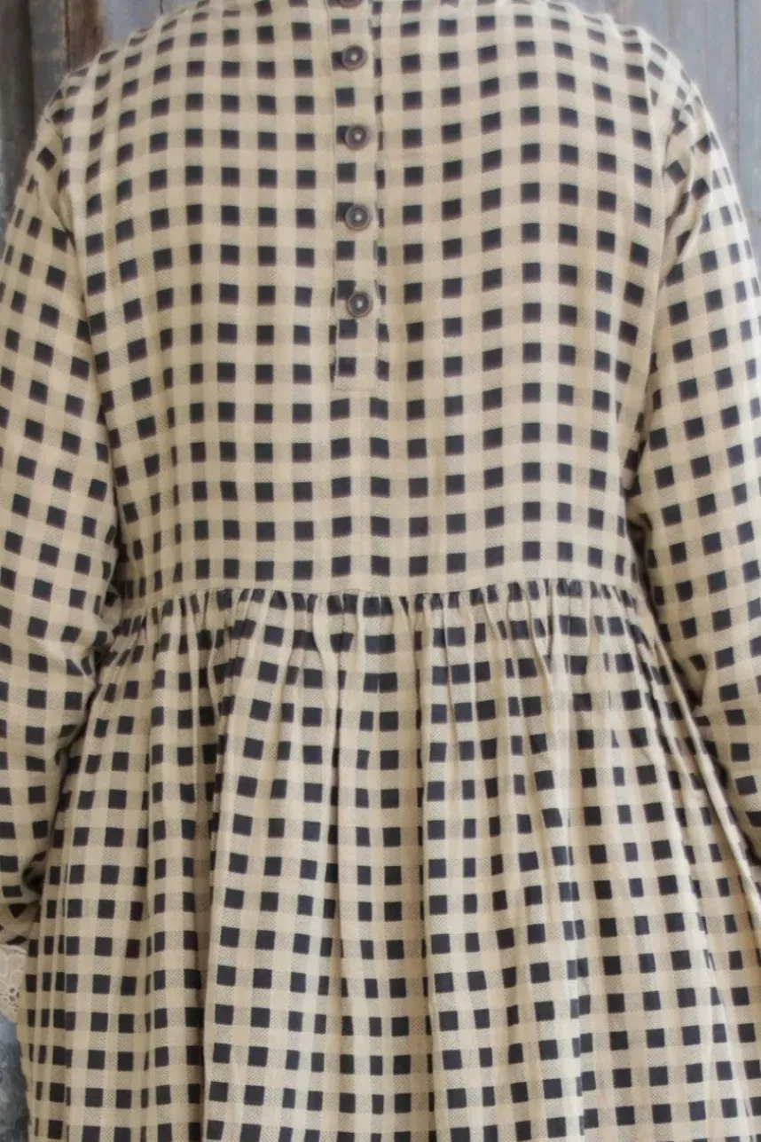 Ewa i Walla Kleid 55772 ADA in original/creme, schwarz kariert - Leinen & Baumwolle