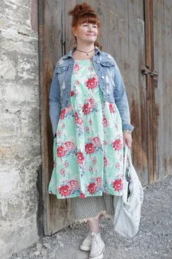 Ewa i Walla Kleid 55859 ALISON in mintgrün mit Flowerprint (turquoise flower) - reine Knitterbaumwolle