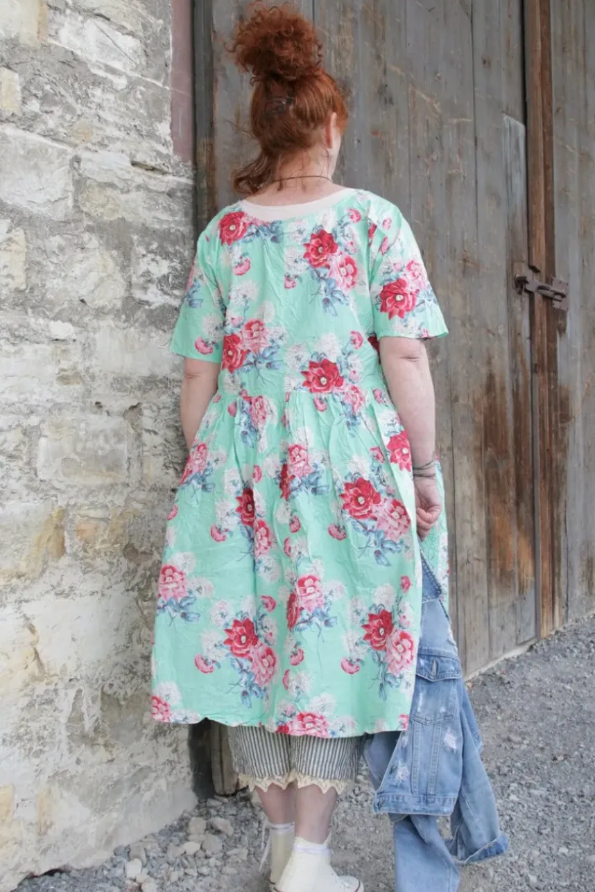 Ewa i Walla Kleid 55859 ALISON in mintgrün mit Flowerprint (turquoise flower) - reine Knitterbaumwolle